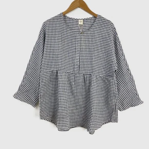 Lintico Caroline Linen Gingham Check Long-Sleeved Top - Picture 3 of 11